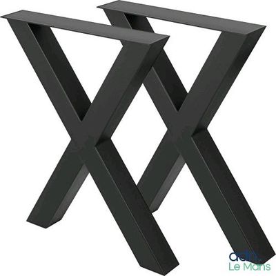 a pair of black metal x legs on a white background