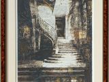 une image représentant un tableau d'un escalier menant à un bâtiment