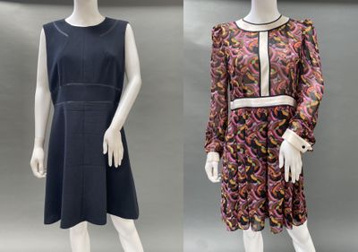 two mannequins dressed in different styles of clothing on display