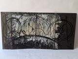 painting of a black and white abstract painting on a white wall