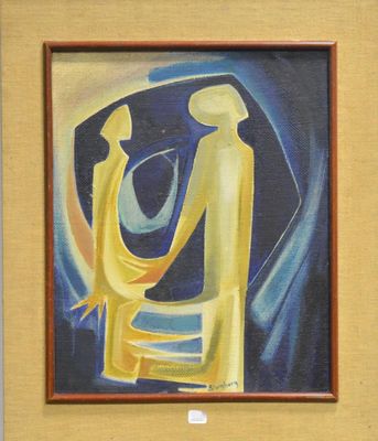 un tableau représentant un homme et une femme se tenant la main