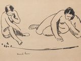 dessin représentant un homme et une femme assis par terre l'un à côté de l'autre