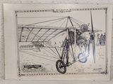 a drawing of an airplane with a man standing next to it