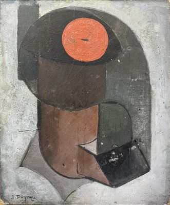 un tableau représentant un homme portant un chapeau et tenant un téléphone portable