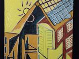 une image représentant un tableau d'un bâtiment surmonté d'un soleil