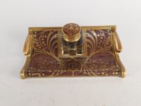 Encrier Art Nouveau en bois et laiton à décor floral 8 x 21 …