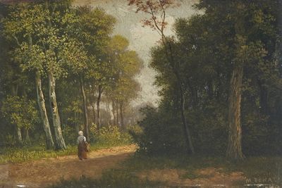 Merchie DONAT (1833-1886) Paysage animé, huile sur panneau, …