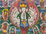 une image représentant un tableau où l'on voit un Bouddha entouré de nombreux autres bouddhas