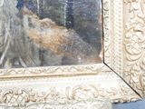 a painting of a woman and a dog in a mirror