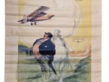 un vieux journal sur lequel figure le dessin d'un homme à cheval, au-dessus duquel vole un oiseau