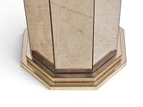 a close up of a table with a mirror on top of it