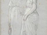 dessin représentant deux femmes debout l'une à côté de l'autre, dont l'une tient un sac à main