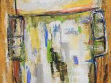 painting of a painting of a kitchen with a sink and a window