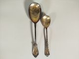 two spoons that are sitting on a table