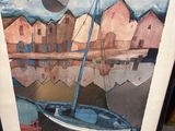 a picture of a painting of a boat in the water