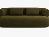 a green couch with three pillows on top of it