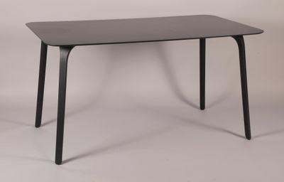 a black table with a black top and black legs