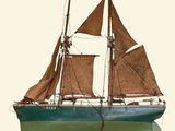 a boat that is floating in the water on a white background