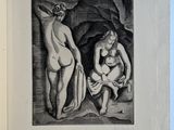 un livre ouvert sur lequel figure le dessin d'une femme et d'un homme dans une grotte