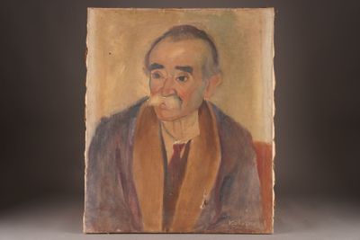 an old painting of a man with a mustache and a scarf