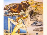 une photo d'un tableau représentant une femme sur la plage