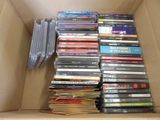 a box full of dvds and cds in it