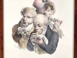 painting of a group of people with hats and tails