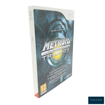 une boîte de la trilogie Metroid sur fond blanc