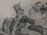 un dessin représentant un homme à cheval, coiffé d'un chapeau