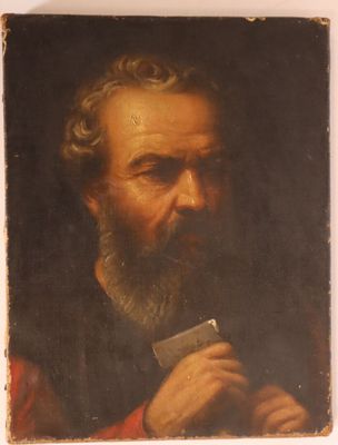 un tableau représentant un homme barbu tenant un couteau
