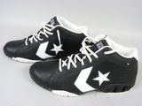 des baskets noires et blanches ornées d'étoiles blanches sur un fond blanc