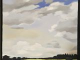 an image of a painting of a lake with clouds in the sky