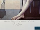 a painting of a woman sitting on a chair next to a cat