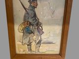 tableau représentant un homme armé d'un pistolet et coiffé d'un chapeau, à cheval