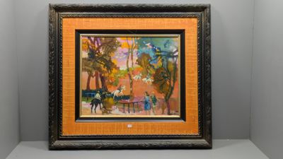 an image of a painting on a shelf in a room