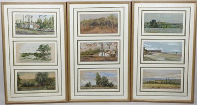 quatre photos encadrées représentant un paysage avec des arbres et une rivière