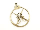 a brass pendant with a bow and arrow in the center
