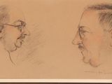 two drawings of a man with glasses and a man with a beard