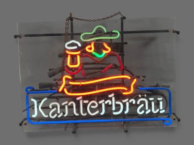 a neon sign that says kantterkraai with a dog on it