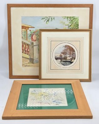 LOT. Réunion de trois cadres : -"Crépuscule sous la neige", …