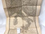 une vieille carte de l'Europe et du Moyen-Orient sur laquelle est apposée une étiquette