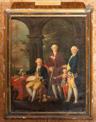 tableau représentant un groupe d'hommes en uniforme militaire debout les uns à côté des autres