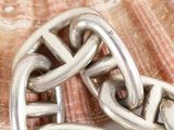 silver plated celtic knot broochle with a shell in the background