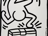 a black and white drawing of a person jumping out of a box