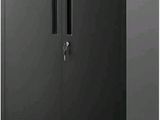 une armoire noire à deux portes, avec un tiroir en dessous