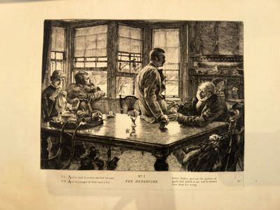 un dessin représentant un groupe de personnes assises autour d'une table