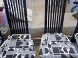 three chairs with black and white patterned upholstered upholstered upholstered upholstered upholstered upholstered upholstered