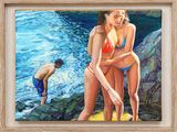 un tableau représentant deux femmes en bikini au bord de l'eau