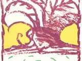 un dessin représentant une plante en pot avec un oiseau à l'intérieur