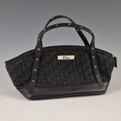 Sac cabas Christian Dior en toile Monogram noire et cuir